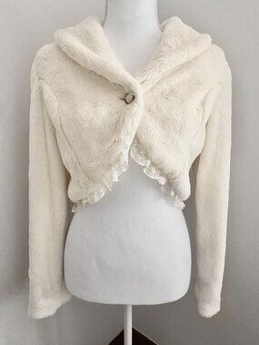 LIZ LISA Fur Bolero Short Coat Jacket w Lace Ivory/Cream